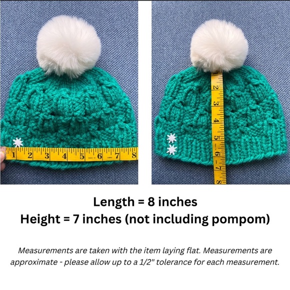 Kids hand knit winter pompom hat - NWOT - Picture 3 of 3